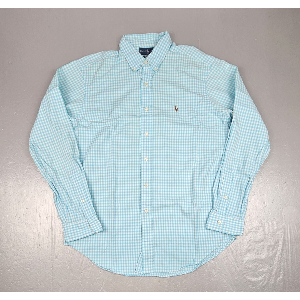 Polo Ralph Lauren Button Down Shirt Mens Large Teal Classic Fit Gingham Check